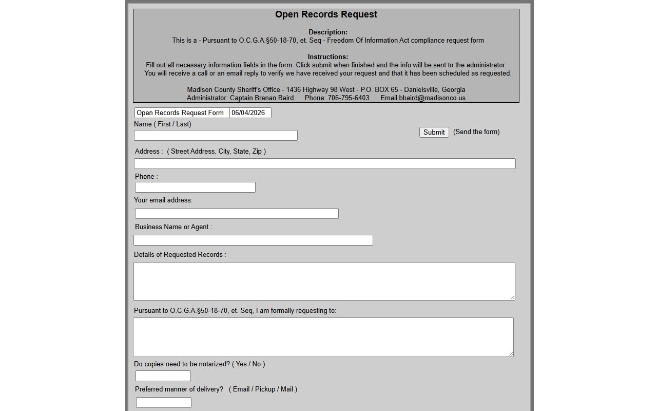 Madison County booking photo open records request form